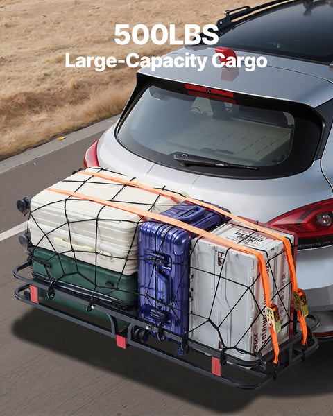 Vevor 53" X 19" 5" Hitch Cargo Carrier 500 Lbs Capacity With Stabilizer & Ratchet Straps Mount Net Hook Fit For Suvs Car Racks