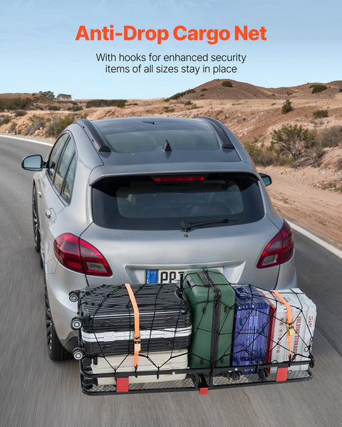 Vevor 53" X 19" 5" Hitch Cargo Carrier 500 Lbs Capacity With Stabilizer & Ratchet Straps Mount Net Hook Fit For Suvs Car Racks