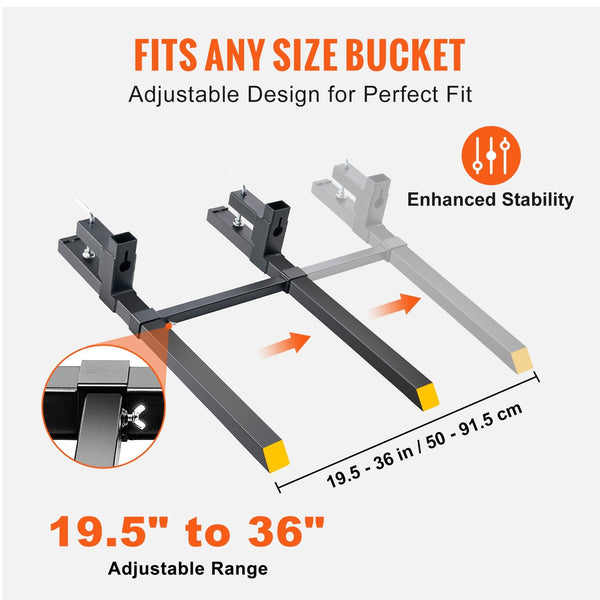 Pallet Forks 907 Kg Clamp On 1090 Mm Total Length Tractor Bucket With Adjustable Stabilizer Bar Heavy Duty Attachments Skid Steer Loader Other Materia