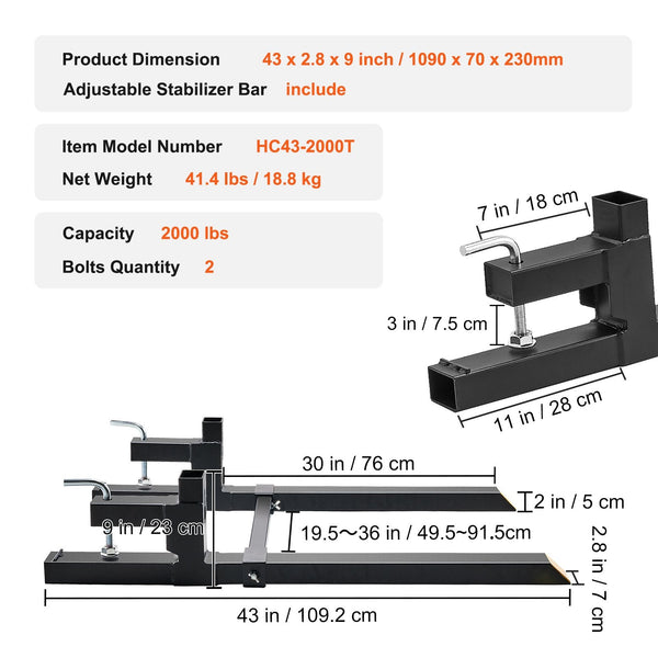 Pallet Forks 907 Kg Clamp On 1090 Mm Total Length Tractor Bucket With Adjustable Stabilizer Bar Heavy Duty Attachments Skid Steer Loader Other Materia