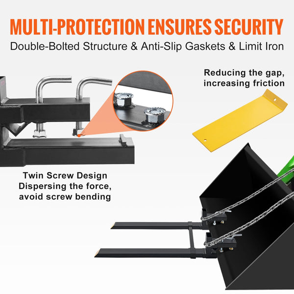 Vevor Pallet Forks 907 Kg Clamp On 1490 Mm Total Length Heavy Duty With Adjustable Stabilizer Bar Tractor Bucket Attachments Skid Steer Loader Pallet