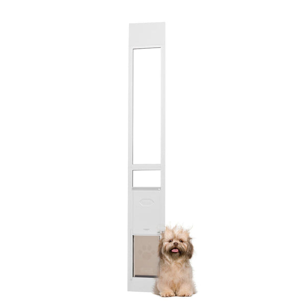 Dog Door For Sliding Glass 75 7/8" 80 11/16" Adjustable Height Doggy Doors Aluminum Frame Tempered Pet With Hinge Structure Flap And Lock Small Sized