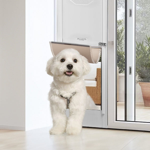 Dog Door For Sliding Glass 75 7/8" 80 11/16" Adjustable Height Doggy Doors Aluminum Frame Tempered Pet With Hinge Structure Flap And Lock Small Sized