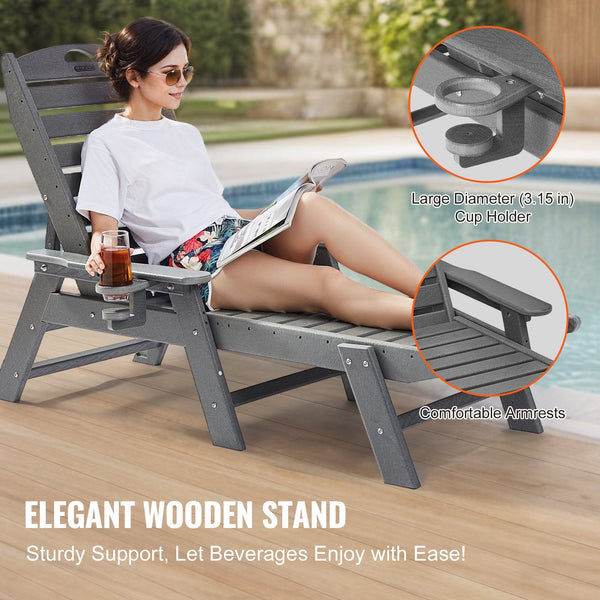 Outdoor Chaise Lounge Chair 6 Positions Reclining Patio Bench Lounger Gray Loungers