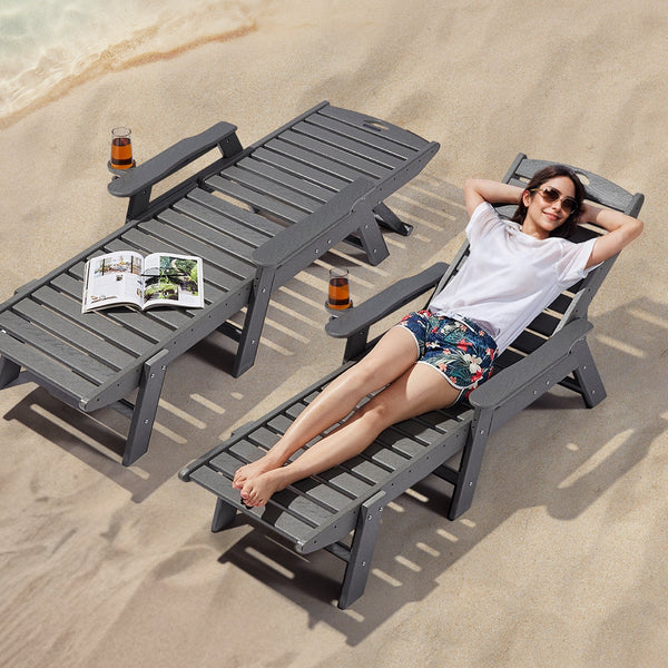 Outdoor Chaise Lounge Chair 6 Positions Reclining Patio Bench Lounger Gray Loungers
