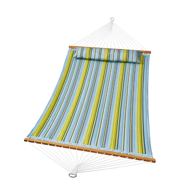 Double Quilted Hammock 12 Ft Person With Detachable Pillow And Hardwood Spreader Bars Blue Green Hammocks