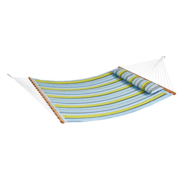 Double Quilted Hammock 12 Ft Person With Detachable Pillow And Hardwood Spreader Bars Blue Green Hammocks