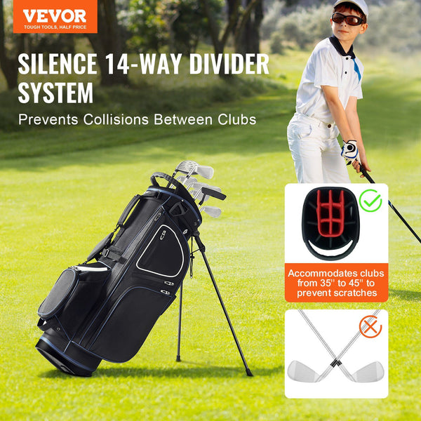 Golf Cart Bag With 14 Way Organizer Divider Top 35A 11 Pockets Premium Stand Durable Bags Handles & Dust Cover Detachable Dual Strap For Men Women Bla