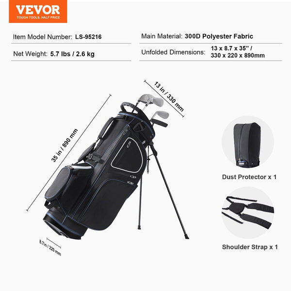 Golf Cart Bag With 14 Way Organizer Divider Top 35A 11 Pockets Premium Stand Durable Bags Handles & Dust Cover Detachable Dual Strap For Men Women Bla