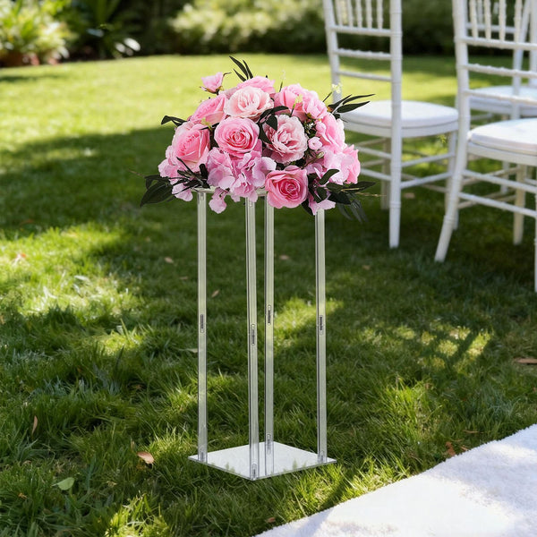 Wedding Flower Stand 10Pcs 50Cm Column Floral Stands With Acrylic Laminate Cylindrical Cubic Display Rack For Party Birthday Home Centerpiece White Pa