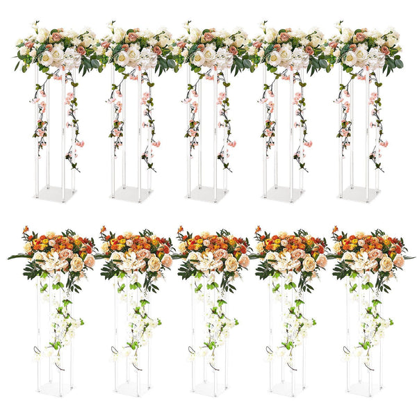 10Pcs 23.6Inch/60Cm High Wedding Flower Stand With Acrylic Laminate Vase Column Geometric Centerpiece Stands Floral Display Rack For T Stage Events Re