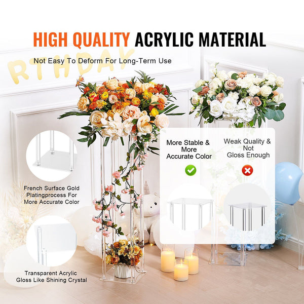 10Pcs 23.6Inch/60Cm High Wedding Flower Stand With Acrylic Laminate Vase Column Geometric Centerpiece Stands Floral Display Rack For T Stage Events Re