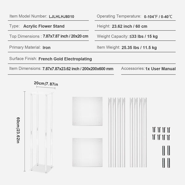 10Pcs 23.6Inch/60Cm High Wedding Flower Stand With Acrylic Laminate Vase Column Geometric Centerpiece Stands Floral Display Rack For T Stage Events Re