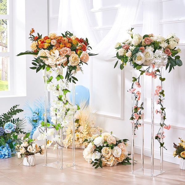 10Pcs 23.6Inch/60Cm High Wedding Flower Stand With Acrylic Laminate Vase Column Geometric Centerpiece Stands Floral Display Rack For T Stage Events Re