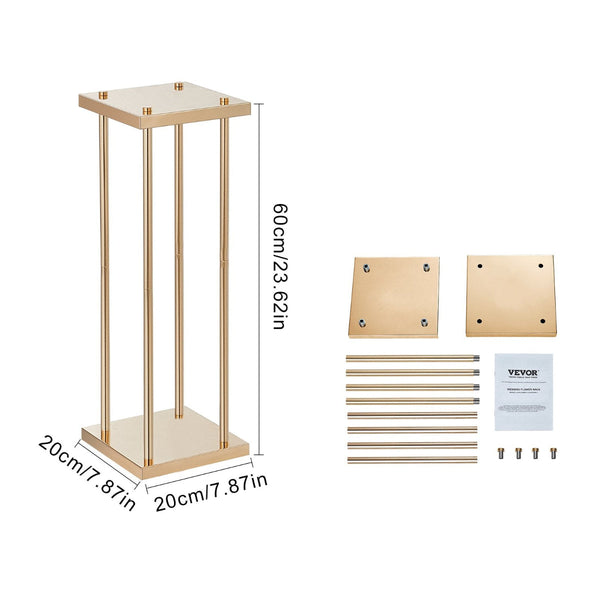 4Pcs Gold Metal Column Wedding Flower Stand 23.6Inch / 60Cm High With Laminate Vase Geometric Centerpiece Stands Cylindrical Floral Display Rack For E