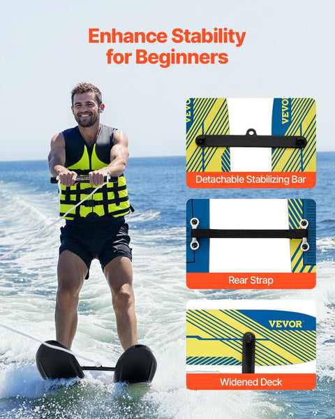 Water Skis 116.8 Cm / 46 Inch Trainers With X 7 Adjustable Bindings Double Handle Rope & Removable Stabilizing Bar Training Waterskis Combo For Youth