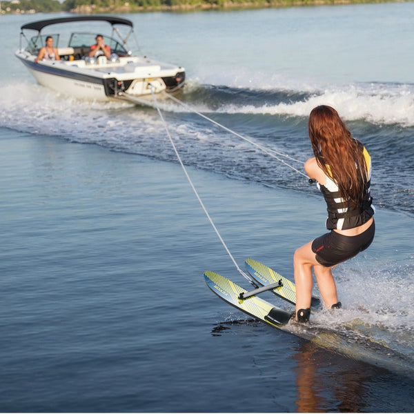 Water Skis 116.8 Cm / 46 Inch Trainers With X 7 Adjustable Bindings Double Handle Rope & Removable Stabilizing Bar Training Waterskis Combo For Youth