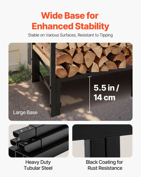 Vevor Firewood Rack With Waterproof Cover 1.22M Outdoor Holder 1/4 Cord Storage Metal Log 400Lb Max Weight Capacity Top Covered Powder Coated Wood For