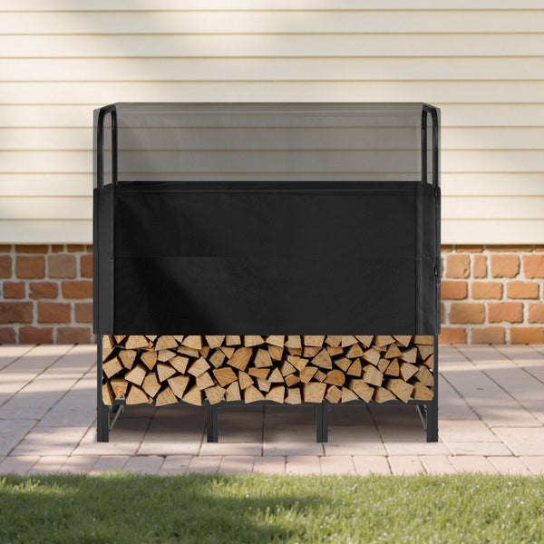 Vevor Firewood Rack With Waterproof Cover 1.22M Outdoor Holder 1/4 Cord Storage Metal Log 400Lb Max Weight Capacity Top Covered Powder Coated Wood For