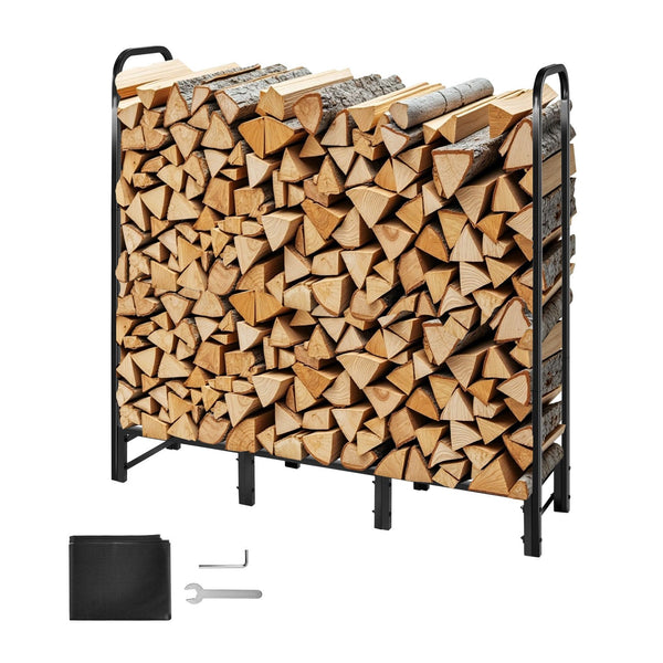 Vevor Firewood Rack With Waterproof Cover 1.22M Outdoor Holder 1/4 Cord Storage Metal Log 400Lb Max Weight Capacity Top Covered Powder Coated Wood For