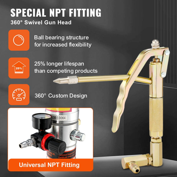 Vevor Grease Pump 50:1 Pressure Ratio Air Operated With 3.88 M High Hose And Gun Pneumatic Portable Lubrication 360 Swivel Head Grease Guns