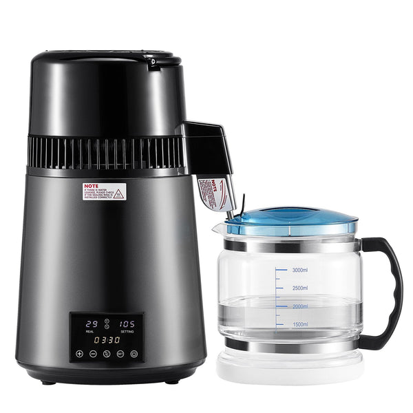 Vevor Water Distiller 4L 1.1 Gallon Pure Purifier Filter For Home Table Countertop 1750W Distilled Maker With Glass Pot Stainless Steel Interior Drink