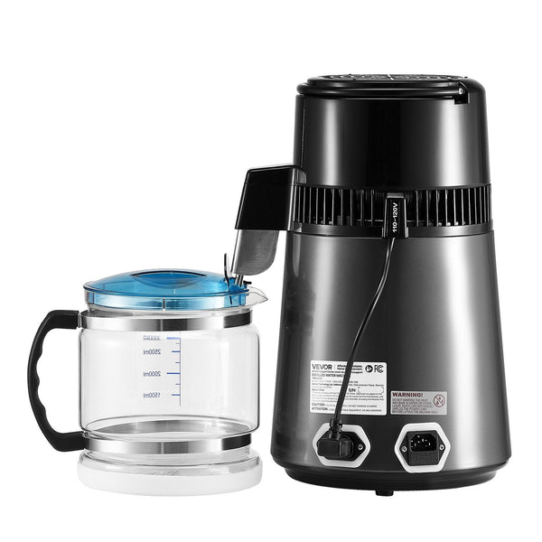 Vevor Water Distiller 4L 1.1 Gallon Pure Purifier Filter For Home Table Countertop 1750W Distilled Maker With Glass Pot Stainless Steel Interior Drink