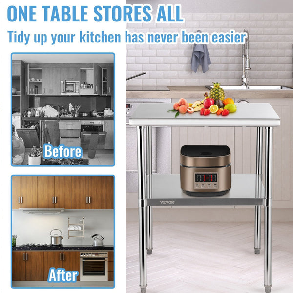 Stainless Steel Work Prep Table Commercial Food 30X30x36in Kitchen Benchtops