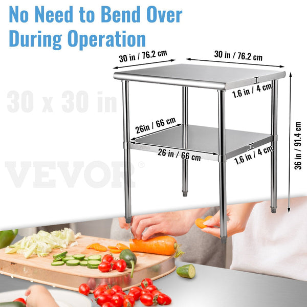 Stainless Steel Work Prep Table Commercial Food 30X30x36in Kitchen Benchtops