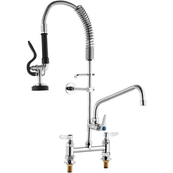 Vevor Commercial Faucet With Pre Rinse Sprayer 26" Height 8" Center 12" Swing Spout Deck Mount Kitchen Sink Brass Constructed Device Pull Down For 1/2