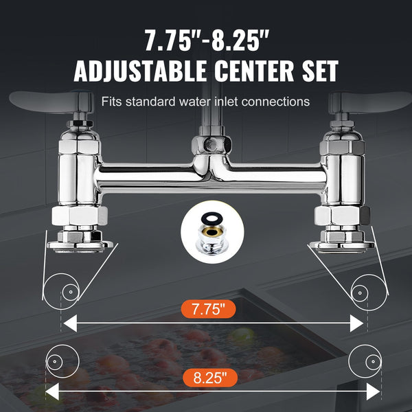 Vevor Commercial Faucet With Pre Rinse Sprayer 26" Height 8" Center 12" Swing Spout Deck Mount Kitchen Sink Brass Constructed Device Pull Down For 1/2