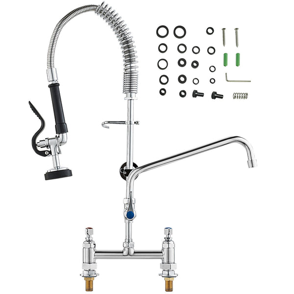 Vevor Commercial Faucet With Pre Rinse Sprayer 26" Height 8" Center 12" Swing Spout Deck Mount Kitchen Sink Brass Constructed Device Pull Down For 1/2
