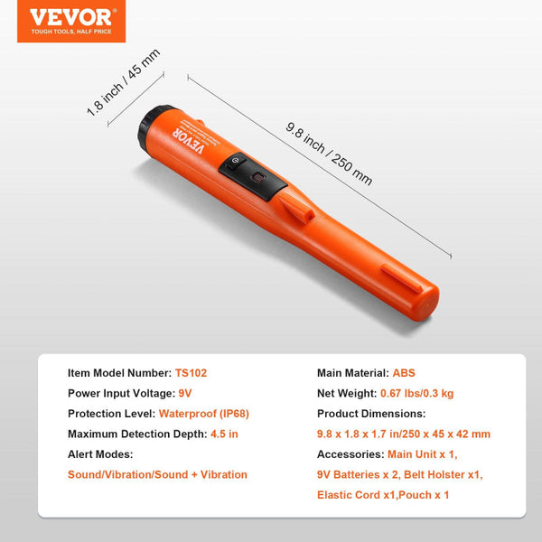 Metal Detector Pinpointer Ip68 Fully Waterproof Handheld Pointer Wand 11.4 Cm Detection Depth 3 Modes Professional Treasure Hunting Probe With Holster