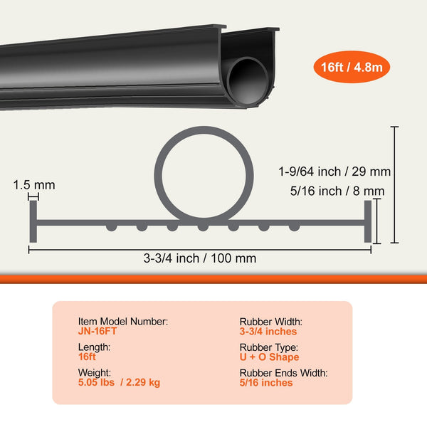 Garage Door Seals Bottom Rubber U Shape +O Ring Combination Weather 16Ft Weatherproofing 5/16 Inch T Ends And 3 3/4 Width For Doors Black Garage Door