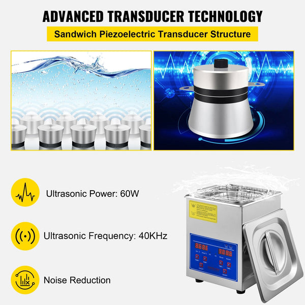 Vevor Ultrasonic Cleaner 2L Jewelry Cleaning With Digital Timer Machine For Jewellery Rings Watches Eyeglasses Dentures Coins Metal Parts Commercial A