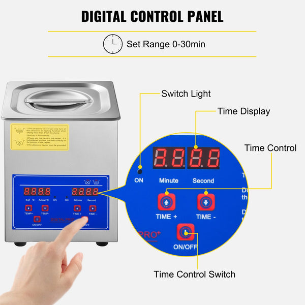 Vevor Ultrasonic Cleaner 2L Jewelry Cleaning With Digital Timer Machine For Jewellery Rings Watches Eyeglasses Dentures Coins Metal Parts Commercial A