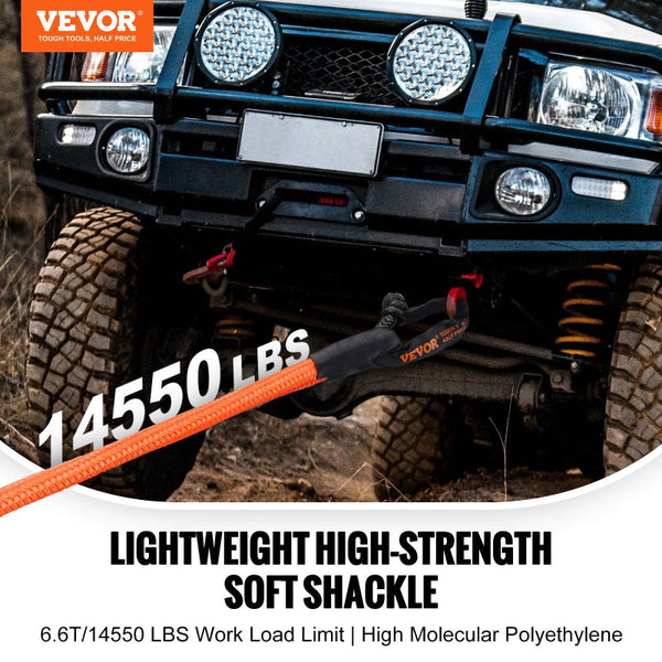 Vevor Synthetic Soft Shackle Rope 2 Pack 12.7 X 558.8 Mm 20 Ton Breaking Strength Recovery Tow Shackles With Extra Sleeves And Storage Bag For Utv Atv