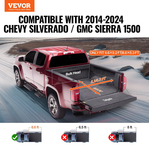 Vevor Truck Bed Cover Roll Up Tonneau Compatible With 2014 2024 Chevy Silverado / Gmc Sierra 1500 For 2M X 1.6M Soft Pvc Material Car Covers