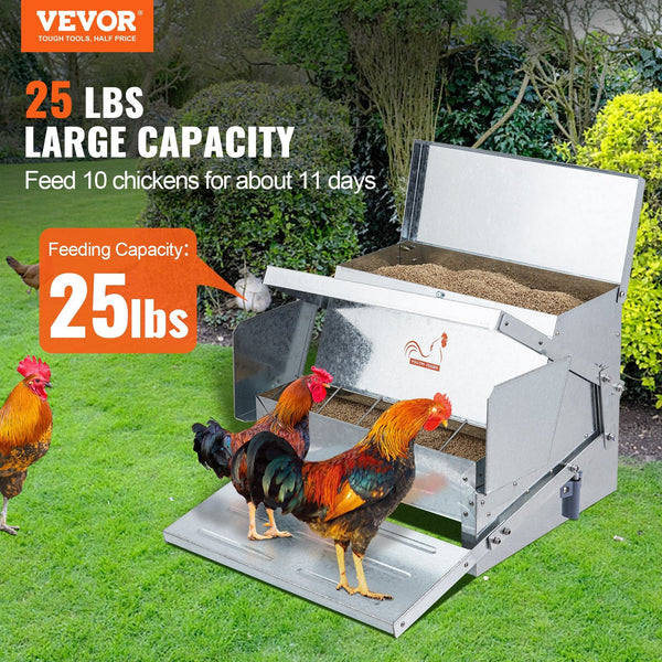 Vevor Automatic Chicken Feeder Galvanized Steel Poultry 25 Lb 10 Chickens Small Animal Supplies