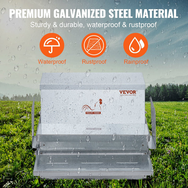Vevor Automatic Chicken Feeder Galvanized Steel Poultry 25 Lb 10 Chickens Small Animal Supplies
