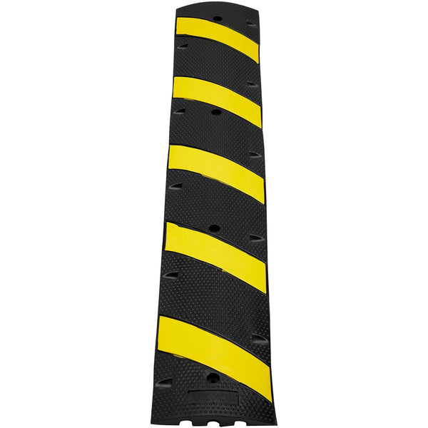 Vevor 6 Ft Rubber Speed Hump 2 Channel 10000 Kg/Axle Load Capacity Heavy Duty Traffic Bump With High Reflective Yellow Strip 4 Expansion Screws And Dr