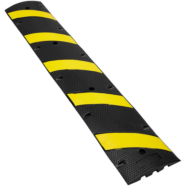 Vevor 6 Ft Rubber Speed Hump 2 Channel 10000 Kg/Axle Load Capacity Heavy Duty Traffic Bump With High Reflective Yellow Strip 4 Expansion Screws And Dr