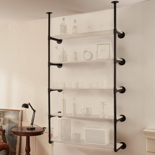 Vevor Industrial Pipe Shelf 5 Tier 2Pcs 9.84In Applicable Board Width Wall Mount Floating Rustic Wood Shelves Bracket Bookshelfstorage Holder For Kitc