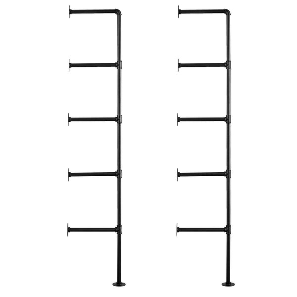 Vevor Industrial Pipe Shelf 5 Tier 2Pcs 9.84In Applicable Board Width Wall Mount Floating Rustic Wood Shelves Bracket Bookshelfstorage Holder For Kitc