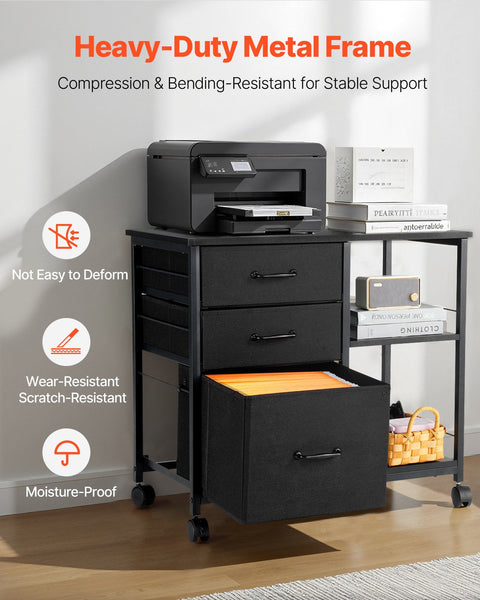 Vevor Mobile Metal File Cabinet With 3 Fabric Drawers And 2 Open Shelves Black Filing Cabinets