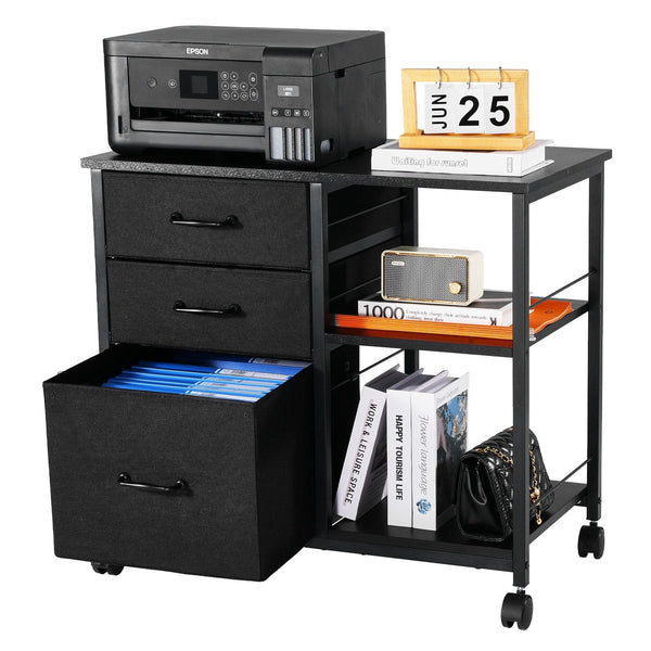 Vevor Mobile Metal File Cabinet With 3 Fabric Drawers And 2 Open Shelves Black Filing Cabinets