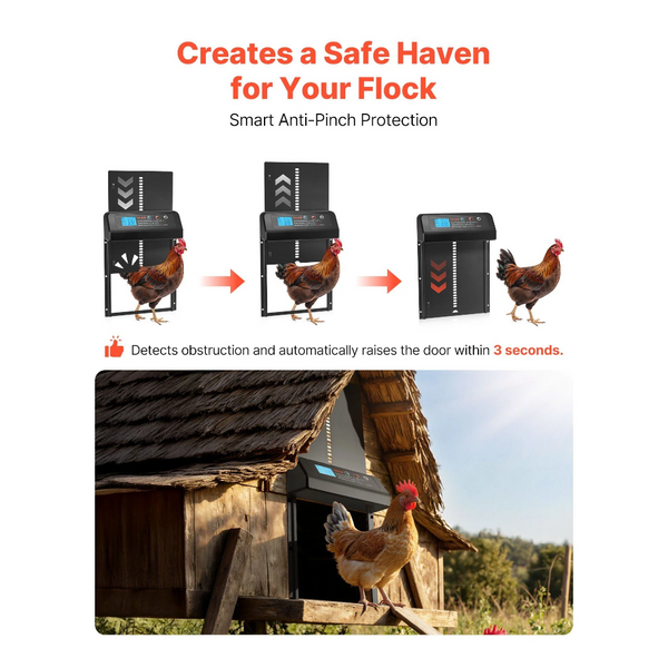 Automatic Chicken Coop Door Battery Powered With Timer & Manual Setting Anti Pinch Security Durable Aluminum Alloy Run Gate Opener Waterproof Sealing