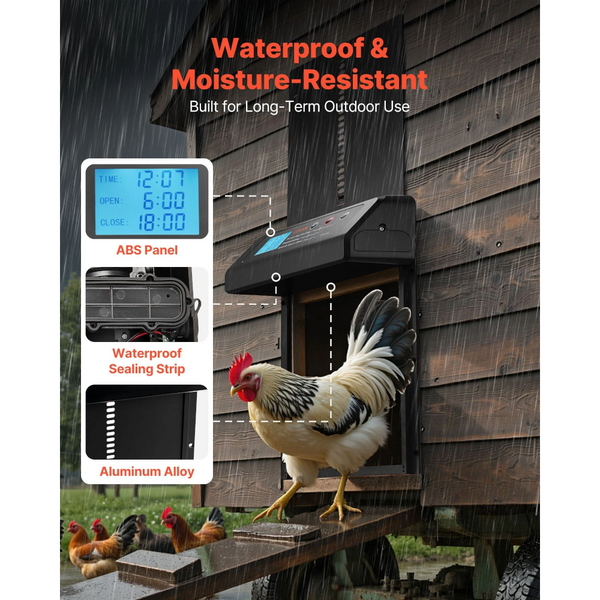 Automatic Chicken Coop Door Battery Powered With Timer & Manual Setting Anti Pinch Security Durable Aluminum Alloy Run Gate Opener Waterproof Sealing