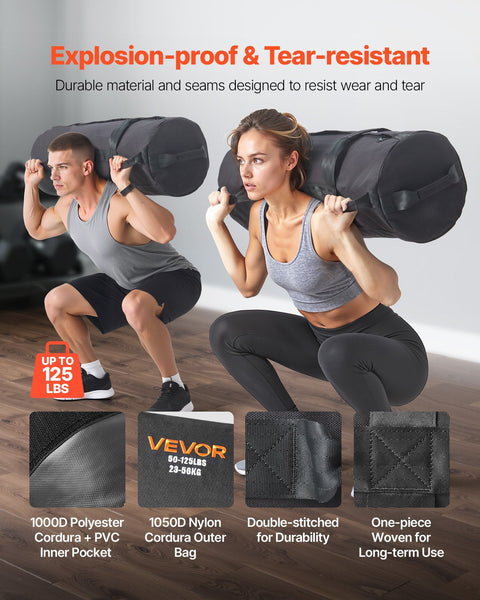 Workout Sandbag Heavy Duty Power Bags With Handles 23 56 Kg Adjustable Slam For Fitness Strength Weight Training Cross Home Gym Exercise Black (Unfill