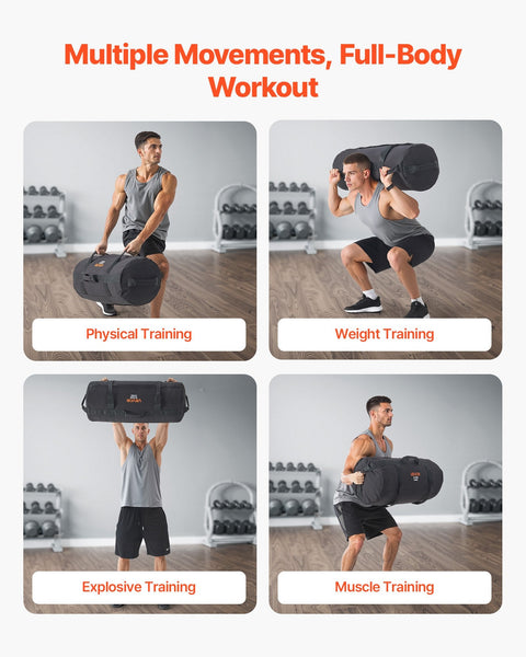 Workout Sandbag Heavy Duty Power Bags With Handles 23 56 Kg Adjustable Slam For Fitness Strength Weight Training Cross Home Gym Exercise Black (Unfill